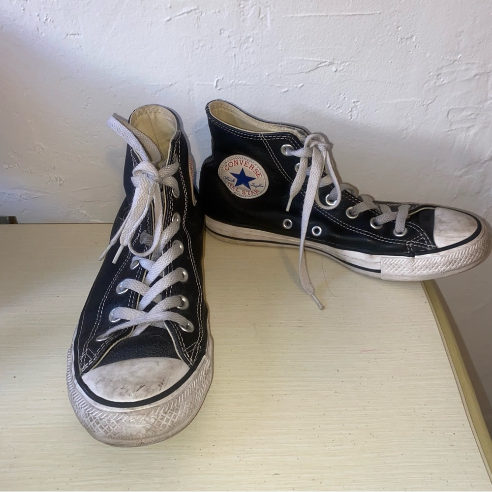 Womens Black Leather High-Top Converse